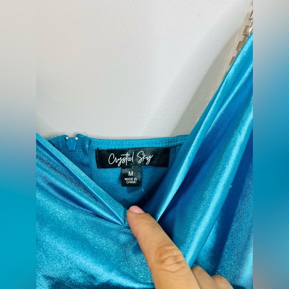 Crystal Sky• Women’s Sweetheart Blue Rhinestones Strap Dress SIZE MEDIUM NWT - Picture 6 of 11